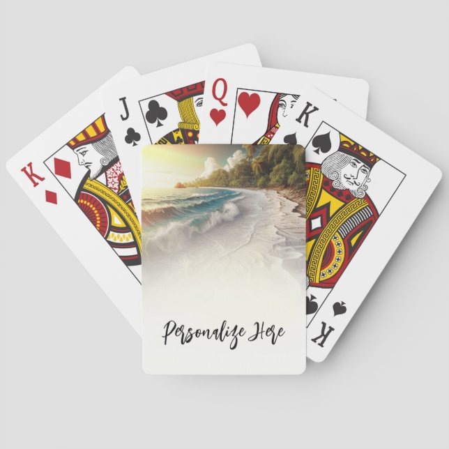 Paradise Beach Sunset Coastal Wedding Playing Cards (Back)