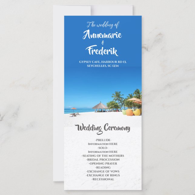 Paradise Beach Sunset Coastal Wedding Programme (Devant)