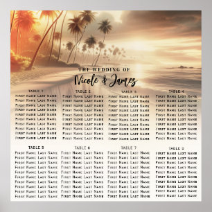 Paradise Beach Sunset Coastal Wedding Seating  Poster