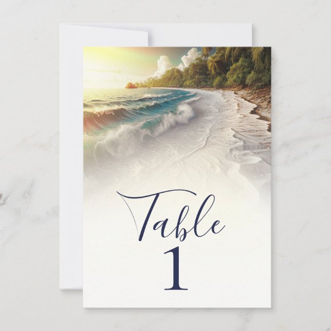 Paradise Beach Sunset Rustic Coastal Table Number (Front)