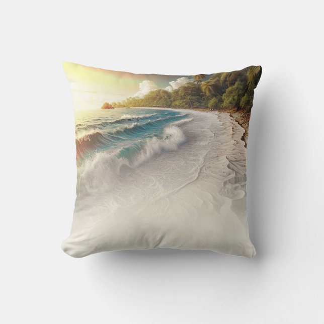 Paradise Beach Sunset Rustic Coastal Throw Pillow (Front)