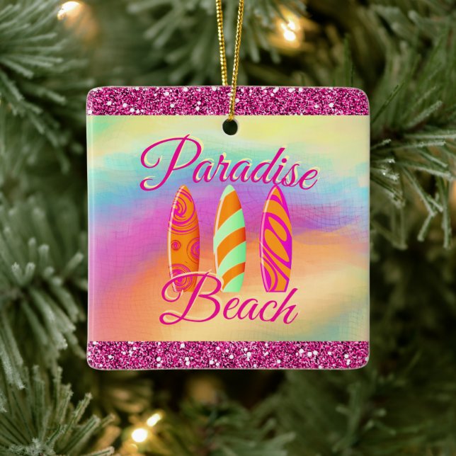 Paradise Beach Surfboards Ceramic Ornament (Tree)