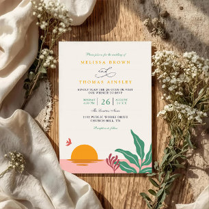 Paradise Beach Tropical Vintage QR Code Wedding Invitation