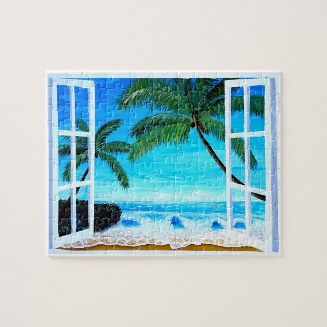 Paradise Beach Window - Caribbean Hideaway Jigsaw Puzzle (Horizontal)