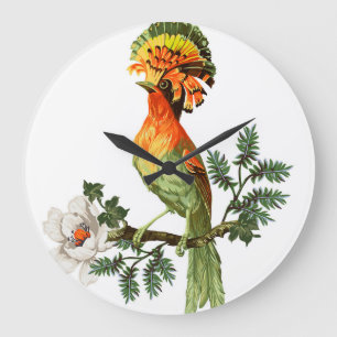 Paradise Birds: Exotic Floral Background Large Clock
