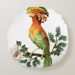 Paradise Birds: Exotic Floral Background Round Pillow