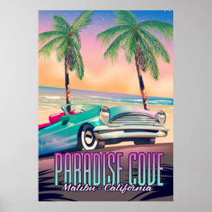 Paradise Cove, Malibu, affiche de voyage en Califo