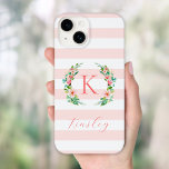 Paradise Floral and Pink Stripes Monogram Case-Mate iPhone 14 Case<br><div class="desc">This fun trendy design features a blush pink and white striped background with colourful floral wreath. Personalize the design with your name and monogram or other text. Use the design tools to choose any background colour, edit the text fonts and colours or upload your own photos to create a unique...</div>