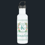 Paradise Floral and Stripes Monogram 710 Ml Water Bottle<br><div class="desc">This fun trendy design features a mint and white striped background with colourful floral wreath. Personalize the design with your name and monogram or other text. Use the design tools to choose any background colour, edit the text fonts and colours or upload your own photos to create a unique custom...</div>