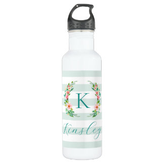 Paradise Floral and Stripes Monogram 710 Ml Water Bottle