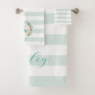 Paradise Floral and Stripes Monogram Bath Towel Set