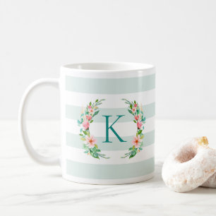 Paradise Floral and Stripes Monogram Coffee Mug