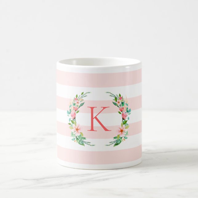 Paradise Floral and Stripes Monogram Coffee Mug (Center)