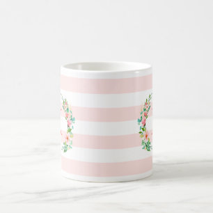 Paradise Floral and Stripes Monogram Coffee Mug