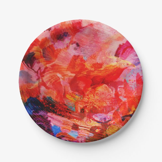 Paradise Floral Bird Phoenix Rising Flame Art Paper Plate (Front)