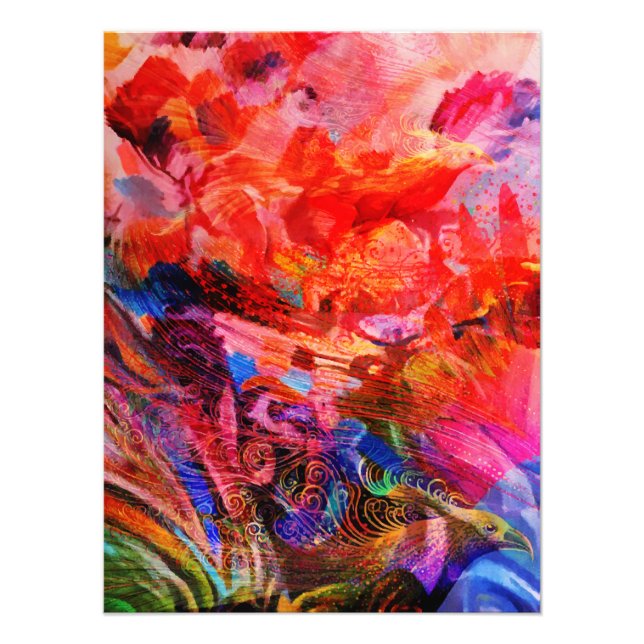 Paradise Floral Bird Phoenix Rising Flame Art Photo Print (Front)