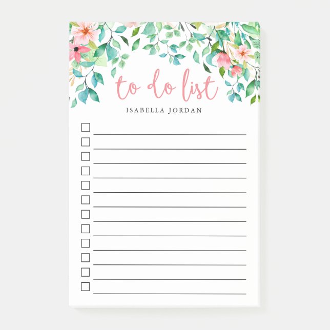 Paradise Floral Monogrammed Lined To-Do List Post-it Notes (Front)