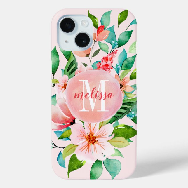Paradise Floral Watercolor Monogram Case-Mate iPhone Case (Back)