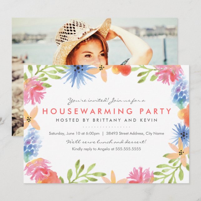 Paradise Flowers Housewarming Part Invite (Front/Back)