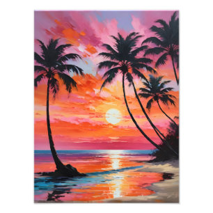Paradise Found: Tropical Beach Sunset Painting Photo Print