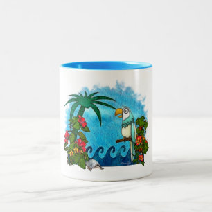 Paradise HAWAII Parrot & Hibiscus Two-Tone Coffee Mug