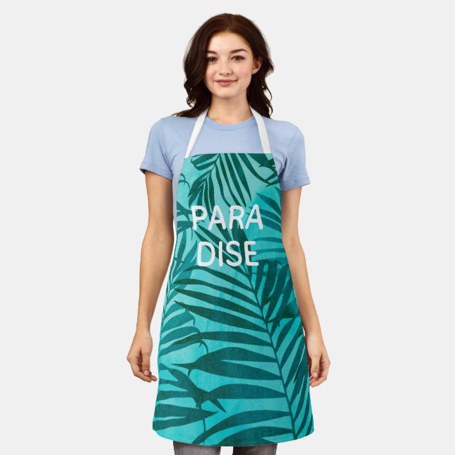Paradise Hawaiian Palms Tropical in Teal Apron (Worn)