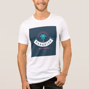 Paradise Holidays Retro Palm Tree Navy Blue White Tri-Blend Shirt