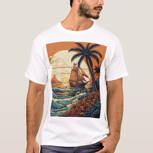 "Paradise Ink: Sailor Jerry-Inspired Tropical Beac T-Shirt (Front)