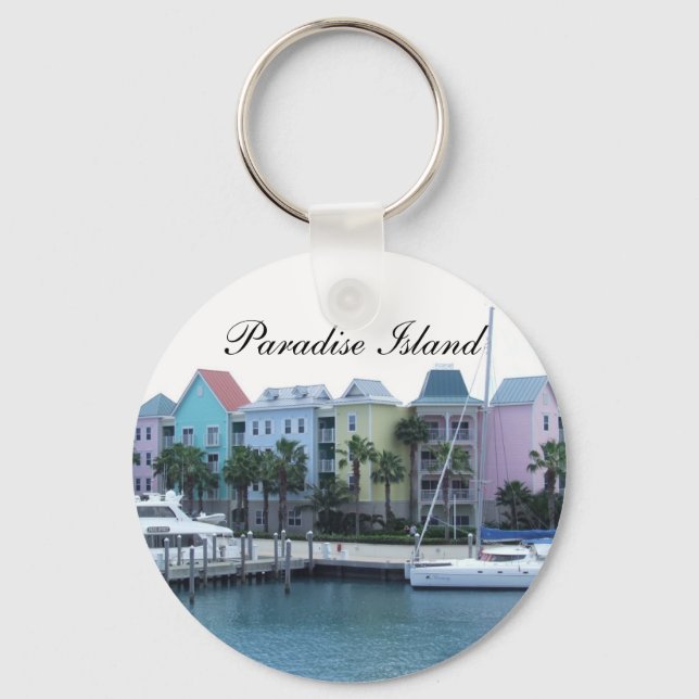 Paradise Island Bahamas Colourful Buildings Keychain (Front)