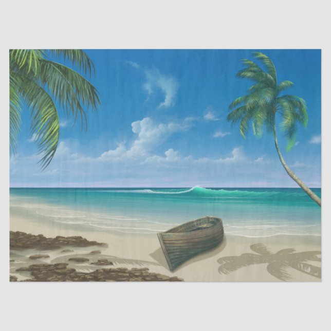 Paradise Island Boat Ocean Decoupage  Tissue Paper (Front)