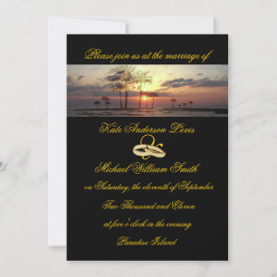 Paradise Island Sunset Wedding Rings Invitation