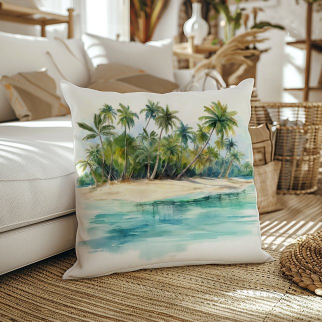 Paradise Island Tropical Beach Palm Trees Throw Pillow (Creator Uploaded)