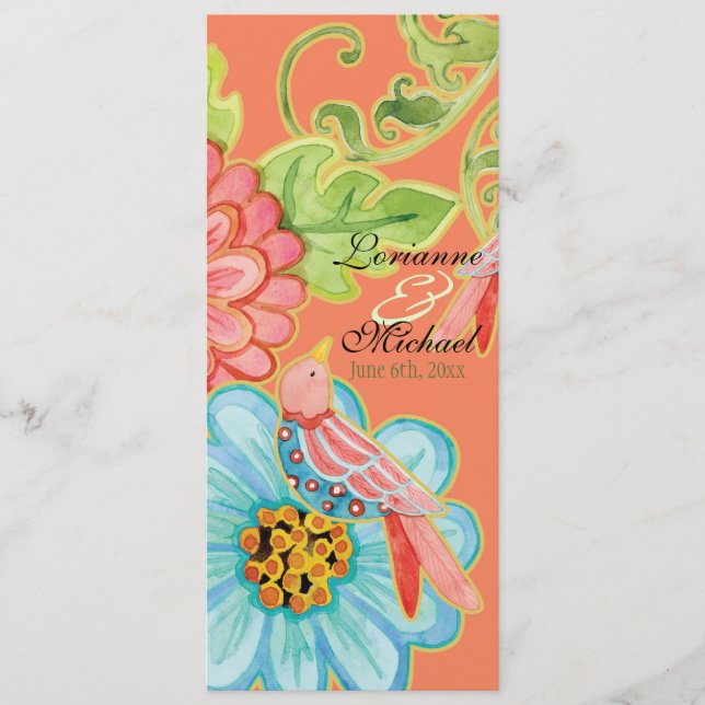 Paradise Love Birds 3, Floral Modern Wedding Menu (Front)