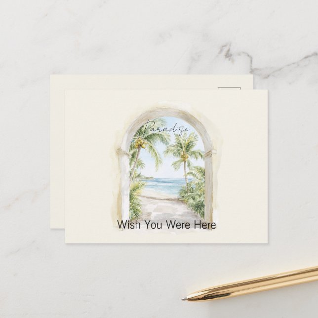 Paradise Ocean View Tropical Palm Trees Postcard (Front/Back In Situ)