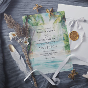Paradise Palms Tropical Beach QR Code Wedding Invitation