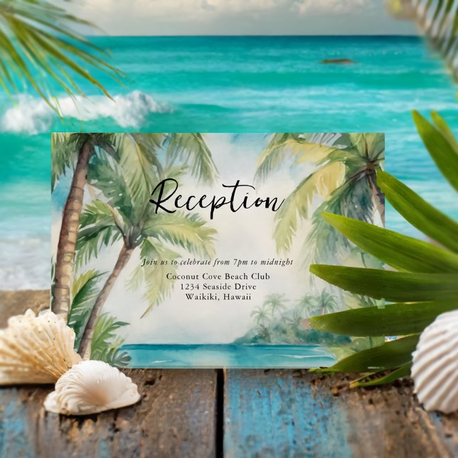 Paradise Palms Tropical Beach Wedding Reception Enclosure Card (Creator Uploaded)