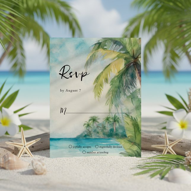 Paradise Palms Tropical Beach Wedding RSVP Card (Creator Uploaded)