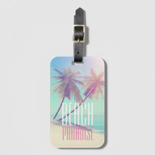 Paradise Retro Pastel Beach Palm Tree Luggage Tag