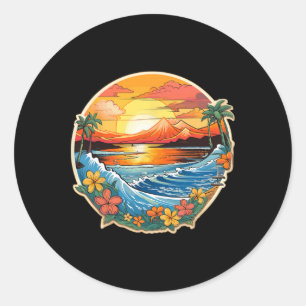Paradise Sand Sand Surf Waves In Sunset Classic Round Sticker