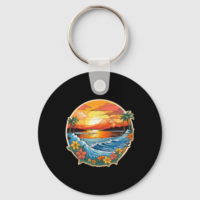 Paradise Sand Sand Surf Waves In Sunset  Keychain (Front)