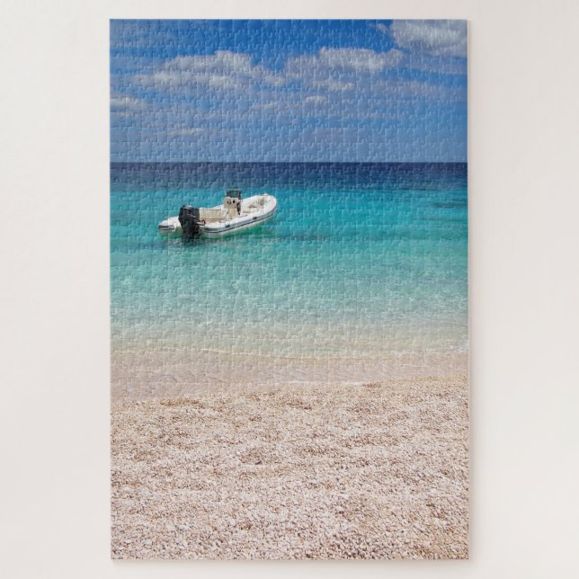 Paradise - Speedboat in the blue sea Jigsaw Puzzle (Vertical)