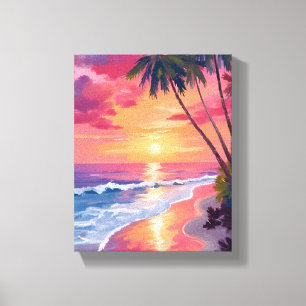Paradise Sunset Pink Tropical Watercolor Beach Canvas Print