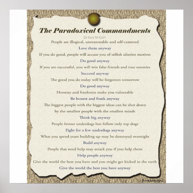Paradoxical Commandments Poster (Front)