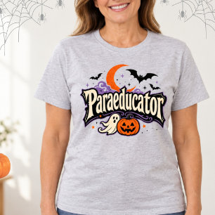 Paraeducator Halloween Ghost Bats Gothic Letter T-Shirt