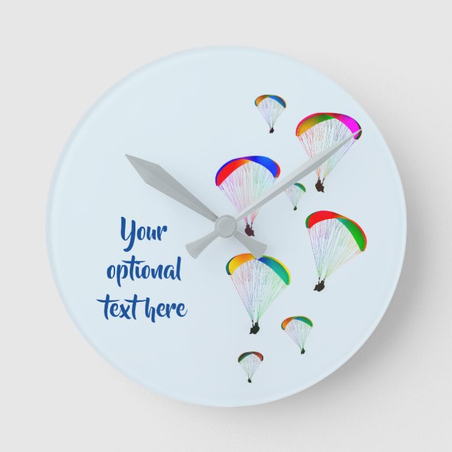 Paraglider Group with Rainbow Wings - Your Text on Round Clock (Front)
