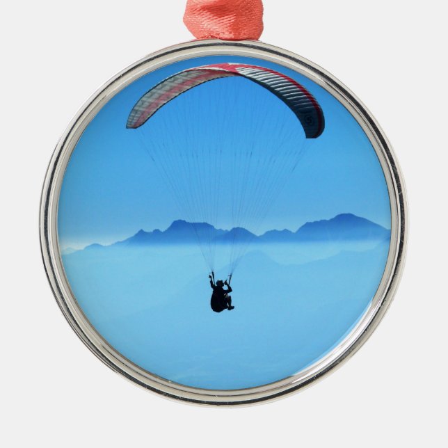 Paraglider on blue background with mountains metal ornament (Front)