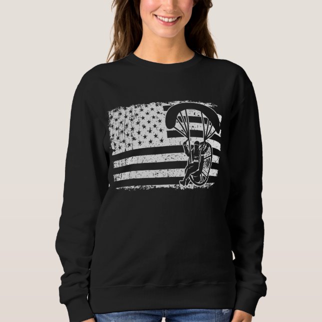 Paraglider Skydiver Us Flag Patriotic Paramotor Pi Sweatshirt (Front)