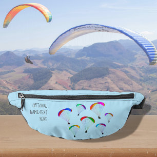 Paraglider themed motif on sky blue, optional name fanny pack