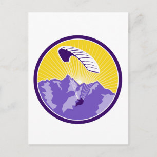 Paragliding Alps Mountains Circle Retro Postcard