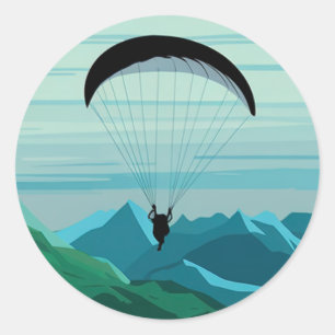 Paragliding Pilot Flying Mountains Sports Classic Round Sticker